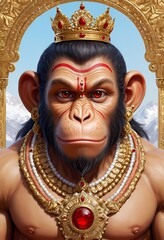 Fototapeta premium Mighty and Wise Lord Hanuman Ji in a Crown - Hindu Mythology Deity