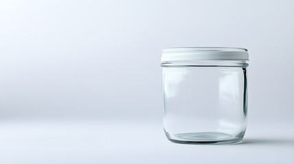 Empty Glass Jar With White Lid On White Background