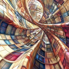 Abstract Architectural Design. Colorful Geometric Structures. Intricate Building Facade.