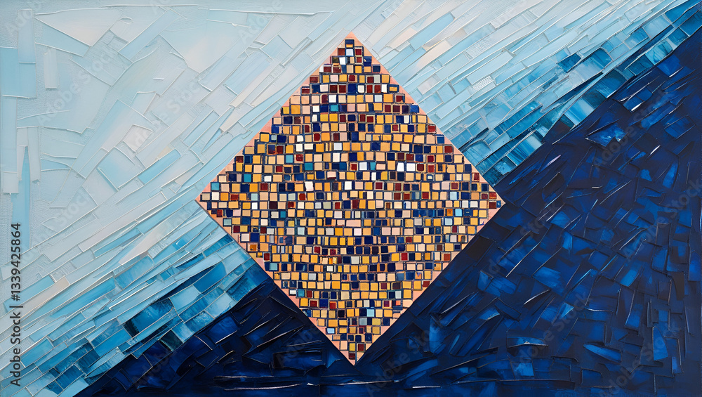 Poster a stunning abstract background featuring a mosaic of rhombus shapes in various shades of blue, creat