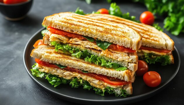 Delicious And Refreshing Sandwiches Displayed On A Cool-Toned Table, Perfect For A Quick & Satisfying Meal On The Go. - Powered by Adobe