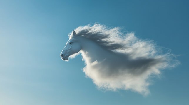 A cloud shaped like a galloping horse, its mane appearing to flow with the wind