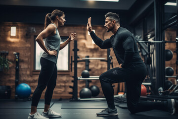 A personal trainer guiding a client through a workout