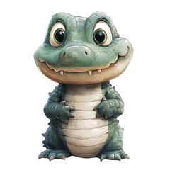 Obraz premium Cute Cartoon Alligator with Big Eyes Smiling at Camera.