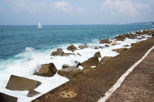 Dam near Saint Jean de Luz with colourful stone