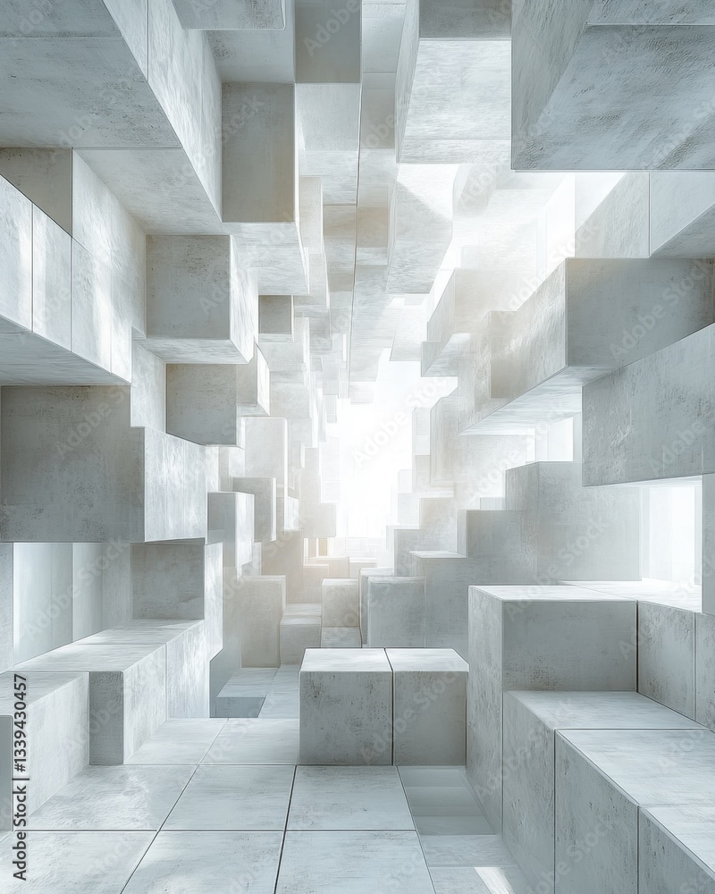 Poster abstract architectural space with geometric blocks and bright light creating a modern and clean pers