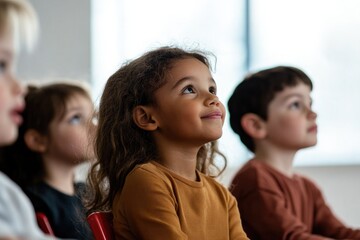 Fototapeta premium diverse group of children sitting in bright airy classroom each engaged in their own activity illustrating concept