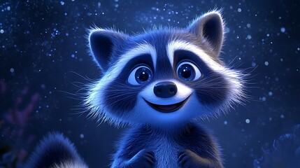 Fototapeta premium Cartoon Raccoon Smiling with Glowing Background - Animal Portrait Illustration