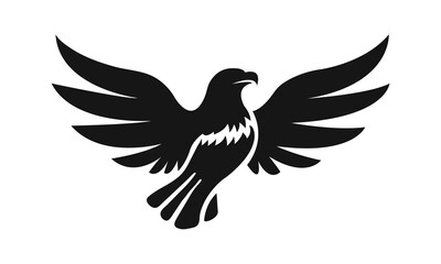 Eagle logo template. Black and white silhouette of an eagle with spread wings. Symmetrical and stylish logo, perfect for branding and emblems