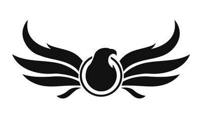 Eagle logo template. Black and white silhouette of an eagle with spread wings. Symmetrical and stylish logo, perfect for branding and emblems