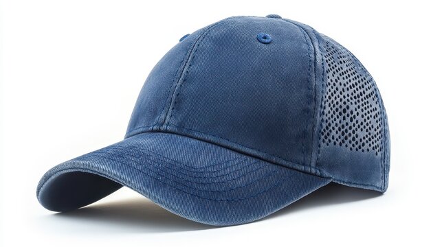 Classic Blue Baseball Cap with Ventilation Design