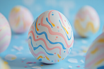 Fototapeta premium Elegant Pastel Colored Easter Eggs with Delicate Brushstrokes in a Soft Holiday Spring Theme, Generative AI