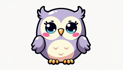 Naklejka premium Cute kawaii owl illustration with expressive eyes and happy expression 