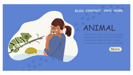 Landing page Animal, pet store advertisement,  pet service flyer, card, veterinary clinic, isolated on background. Hand drawn vector illustration.