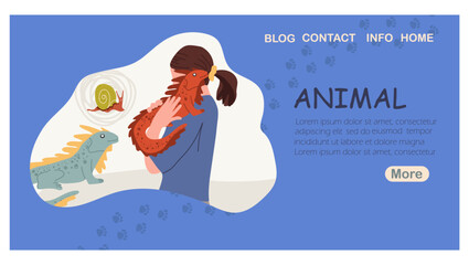 Landing page Animal, pet store advertisement,  pet service flyer, card, veterinary clinic, isolated on background. Hand drawn vector illustration.