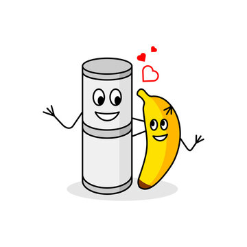 South Indian Food Puttu or Steamed Rice Cake with Banana. Cartoon characters who love each other