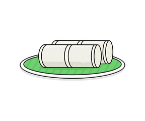South Indian breakfast White Puttu or steamed rice cake in Banana leaf, outline drawing