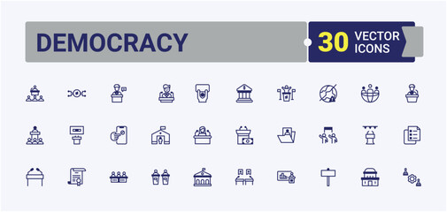 Democracy icon set. Contains related to activism, politics, diplomacy, government, governance and more. Political icon set. Sign and Symbol. Vector line and solid icons.