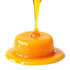 Golden Honey Pouring Onto A Vibrant, Sweet Confection, Creating A Delectable, Glistening Masterpiece Against A Stark White Backdrop