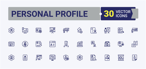 Personal Profile icon set. Containing business, account, user, avatar, signs, man and more. Profile icon set. Modern thin line style icons. Outline and solid pictogram.