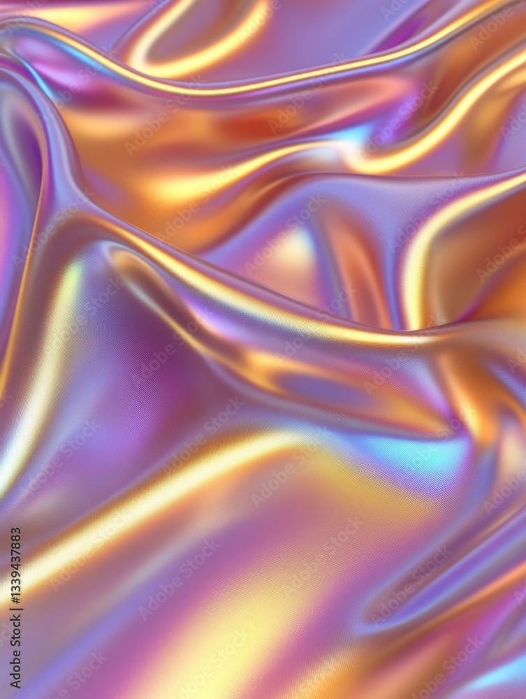 Poster iridescent fabric with flowing waves and folds shimmering in golden light a luxurious and modern tex