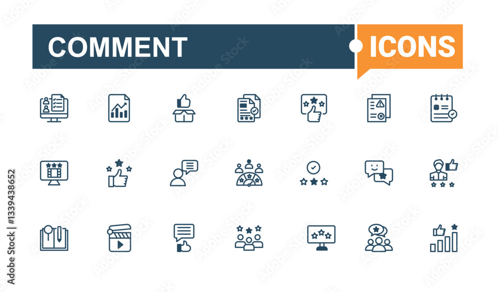 Poster comment line icon set. contains such symbols as consumer, feedback and more. review vector icon set.