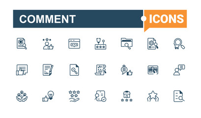 Comment line icon set. Contains such symbols as consumer, feedback and more. Review vector icon set. Minimalist editable vector stroke. Art and illustration.