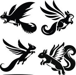 Flying Squirrel Silhouette Vector | Gliding Rodent Clipart | Black and White Squirrel Illustration | Wildlife Icon
