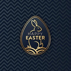 Happy Easter Egg Design with Golden Bunny on Dark Background. Happy Easter Card. Easter Banner