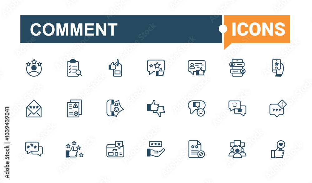 Poster comment line icon set. contains such symbols as consumer, feedback and more. review vector icon set.