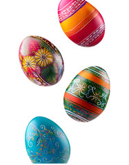 Nice and colorful Easter eggs painted by hand falling vertically and floating in the air