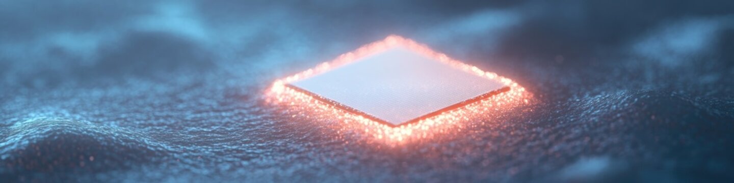 glowing biochip embedded within human cell seamlessly integrating digital and organic functions in futuristic microscopic