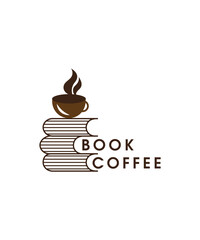 Book coffee logo, logo flat icon a glass forming a book