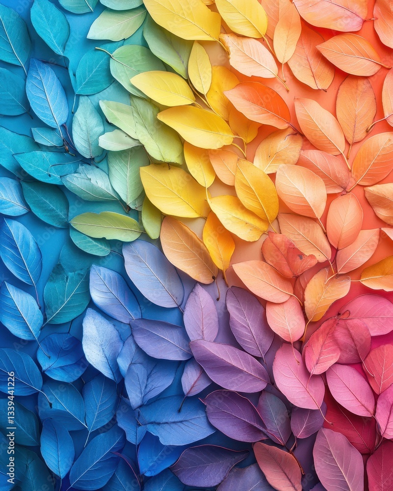 Poster vivid spectrum of autumn leaves creating a vibrant gradient background in a captivating top down vie