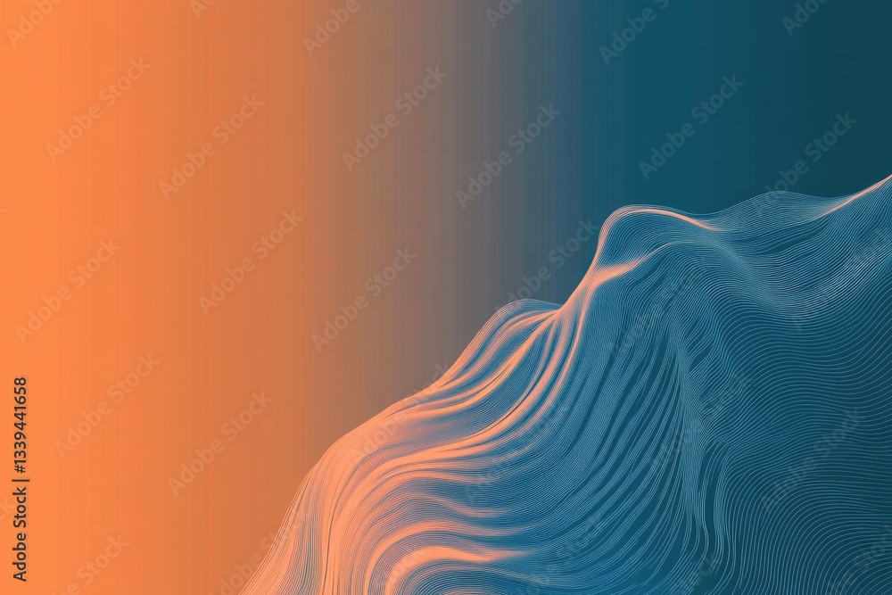 Poster gradient of warm oranges to deep blues symbolizing growth and empowerment with flowing abstract curv