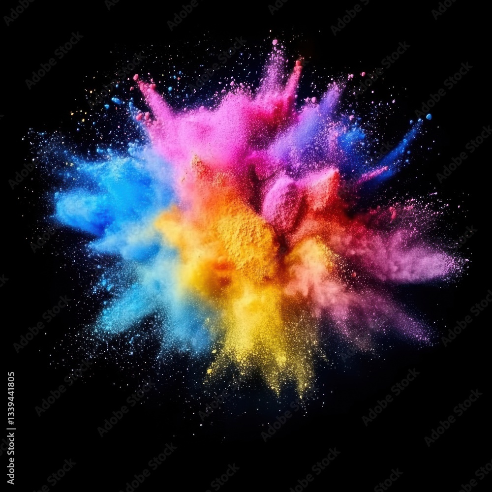 Poster vibrant explosion of colorful powder against a dark background creating a dynamic and artistic displ