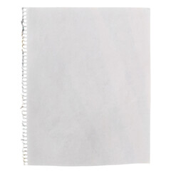 Blank Spiral Notebook Page Isolated on Transparent Background, Empty Vertical Paper Sheet with Perforated Edge for Notes and Text