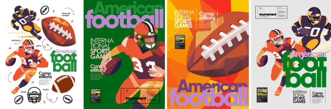 American Football. Vector illustration of game, player, ball, helmet, icons for poster, background, invitation or flyer
