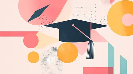 Illustration depicting a graduation cap with abstract geometric shapes around