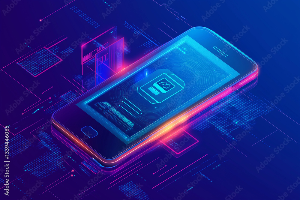 Poster mobile payment security protection. shielded verification process with password protection and innov