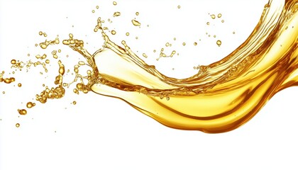 Cosmetic Serum Liquid Splatter In Olive Or Engine Oil Shade On White Background With Clipping Path For Easy Editing.