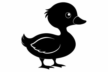 baby duck line art silhouette vector illustration