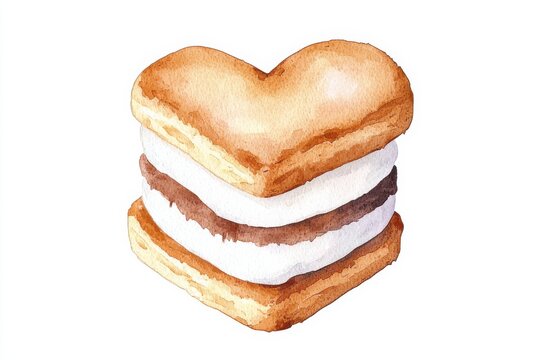 Delightful heart-shaped watercolor dessert kitchen food art cozy environment close-up culinary creativity, isolated on white background