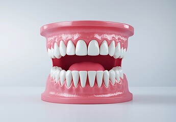 Obraz premium Model teeth on white surface, open jaw, dental education, healthcare, scientific illustration