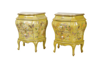 antique wooden chair  French Louis XV Style Yellow Butterfly Painted 3 Drawer Nightstands 
