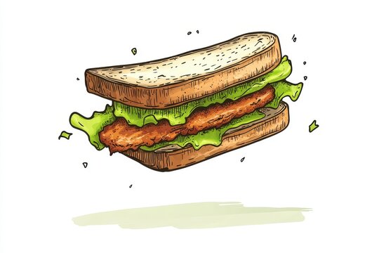 sandwich with lettuce and fried chicken clip art preview