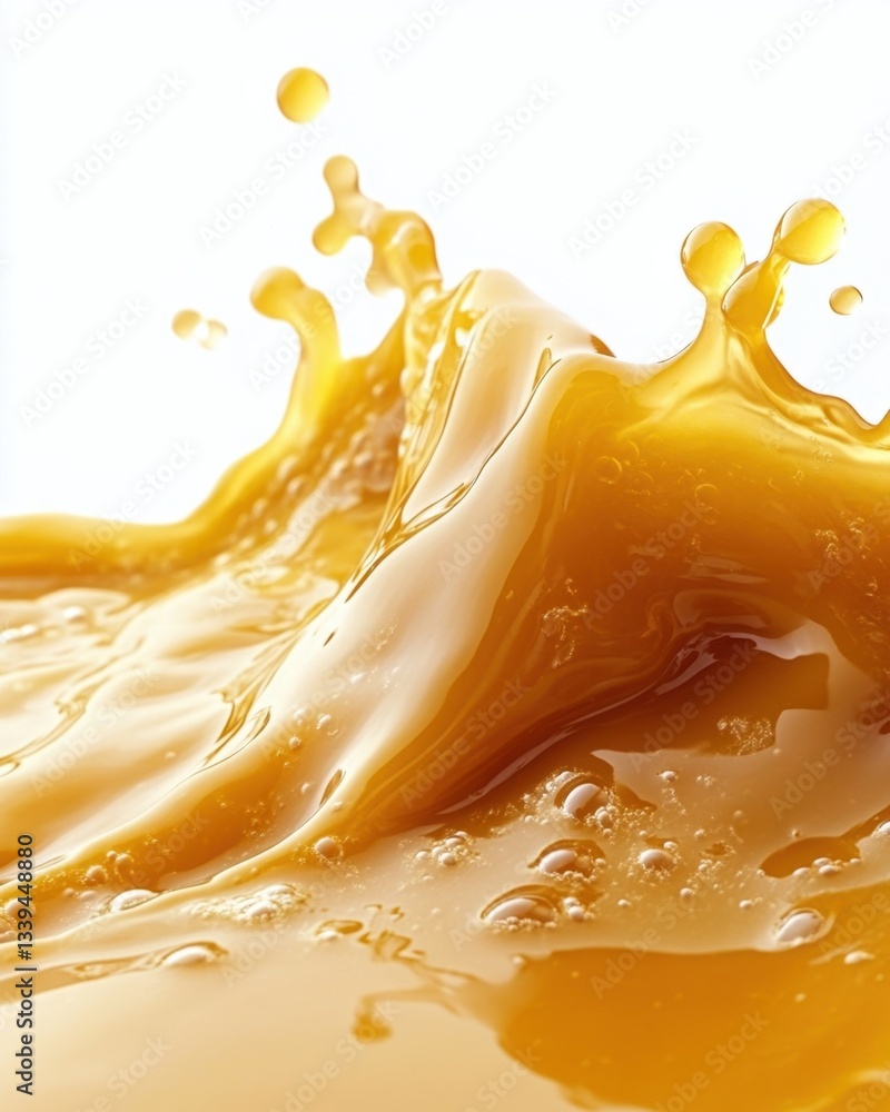 Poster refreshing mango juice splash with vibrant color and dynamic movement on a clean white background cr