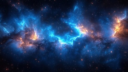 Fototapeta premium Cosmic nebulae with vibrant colors. Vast expanse of space filled with glowing clouds of gas and dust. Intricate patterns of light and color