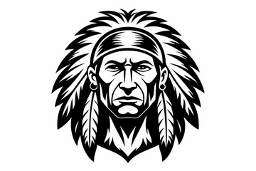 chief indian head line art silhouette vector illustration