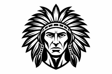 Fototapeta premium chief indian head line art silhouette vector illustration